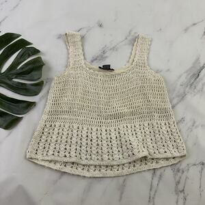 Jamie Scott Womens Vintage Y2k Crochet Crop Top Size S Cream Boho Knit
